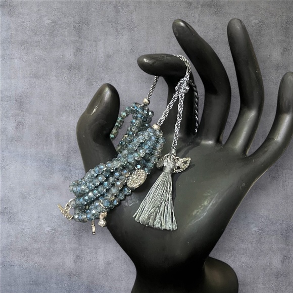 Marlyn Schiff Multi Strand Blue Crystal Pave Charm Bracelet + Earrings - Picture 2 of 9